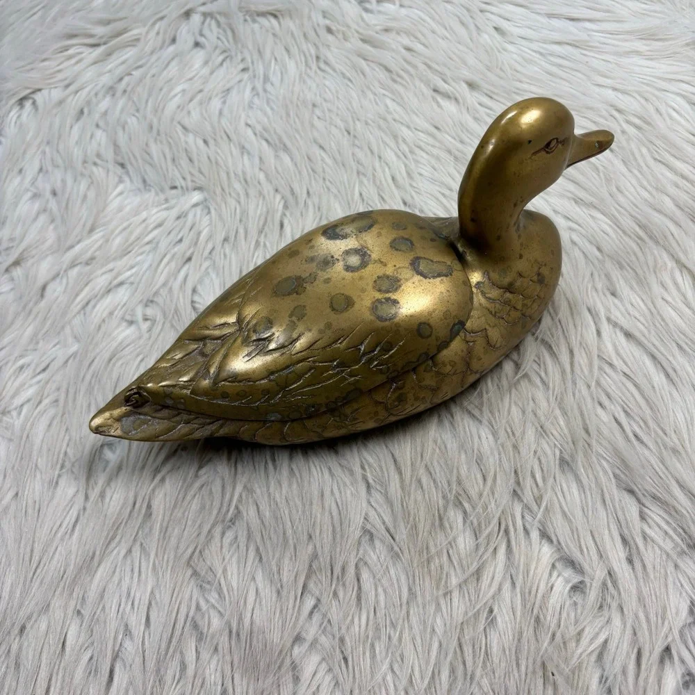 Vintage MCM Brass Duck Decoy Hinge Lid Trinket Box Decor Catch All Keys Jewelry